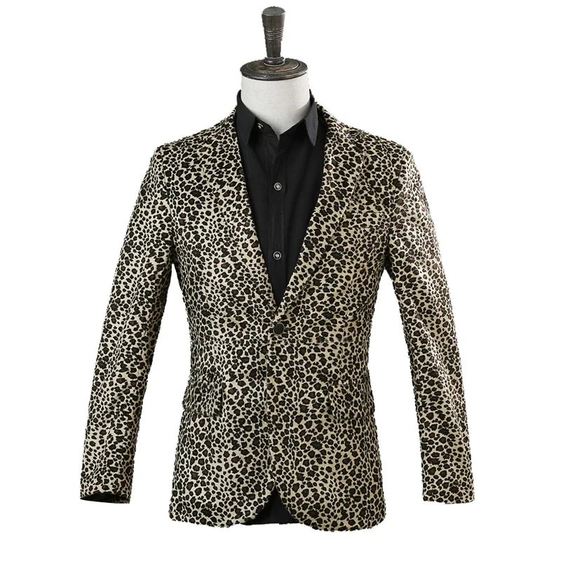2017 new men's clothing Fashion Leopard print suit male top DJ costume ...