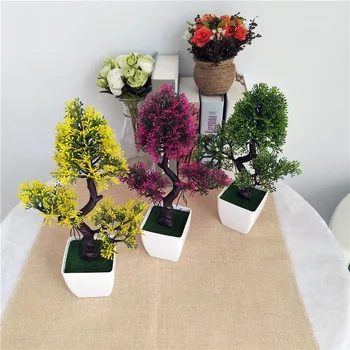 

Bonsai Simulation of Bonsai with Pots Welcome Pine Artificial Flowers False Green Potted Plants Decorative for Home Decoration