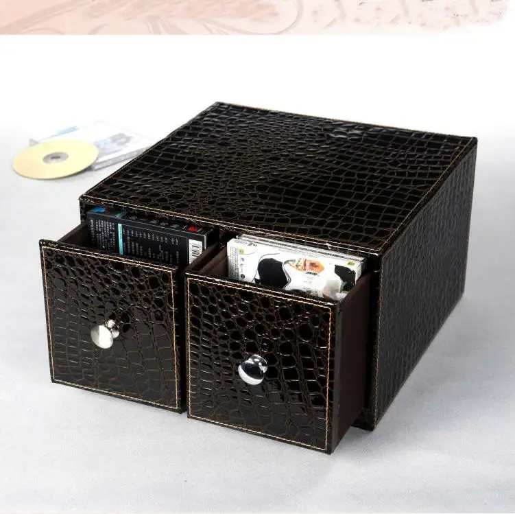 horizontal home office 2 drawer leather desk CD/DVD sundries container