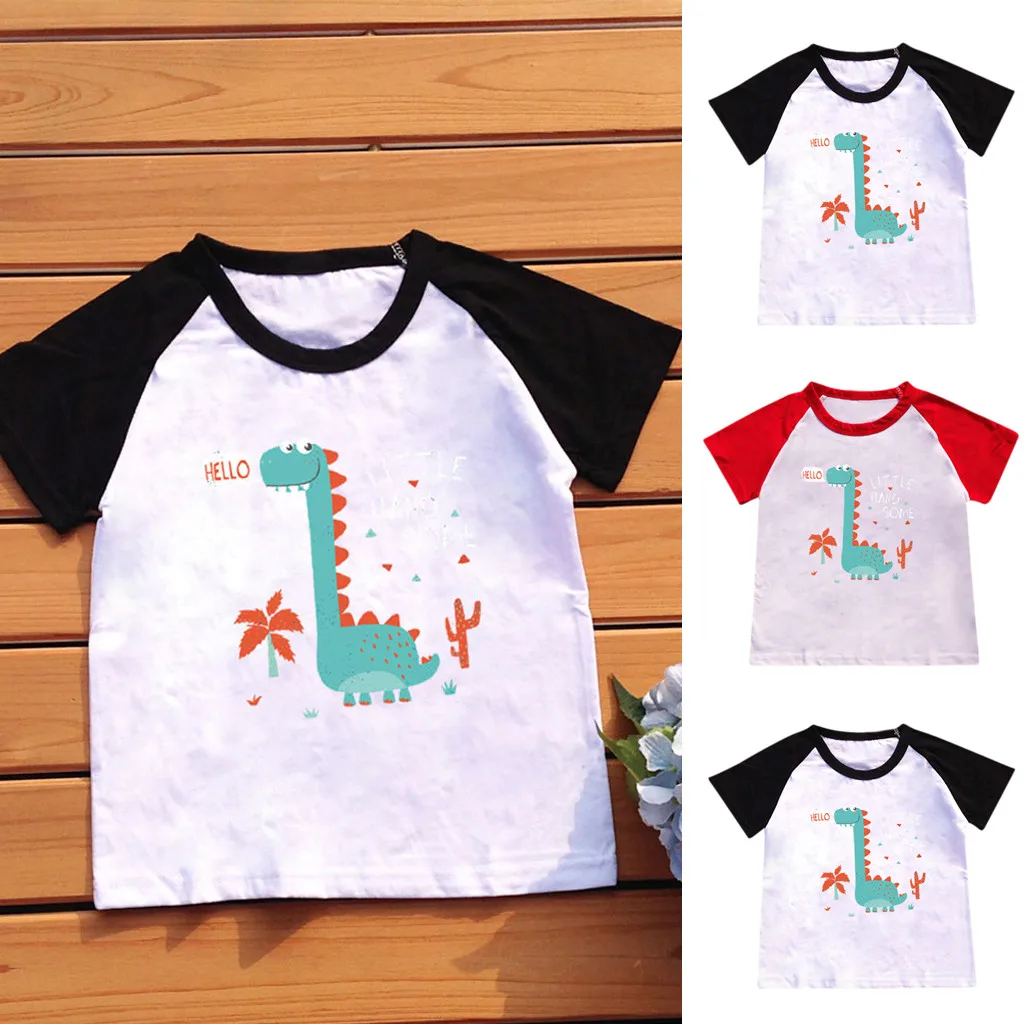 SAGACE Kids Bady/Летняя футболка в горошек для мальчиков с рисунком динозавра и надписью