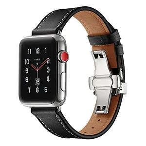 Для Apple iWatch новейший ремешок из натуральной кожи с бабочкой для часов серии Apple Watch 1 2 3 4 38 мм 42 мм 40 мм 44 мм - Цвет ремешка: Black-Silver buckle