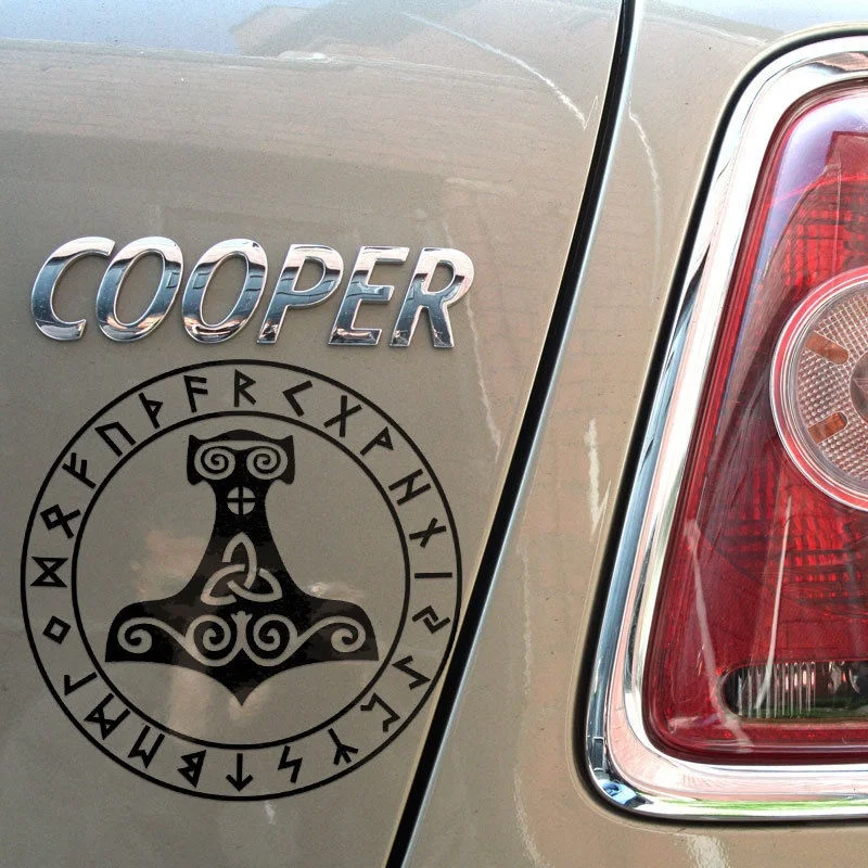 

For Rune Mjolnir Thor's Hammer Gloss Vinyl Decal | Heathen and Asatru Car Styling