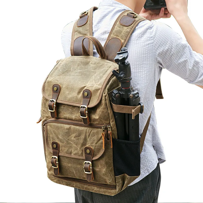 Steel Horse Leather The Gaetano | Large Leather Backpack Camera Bag with Tripod Holder