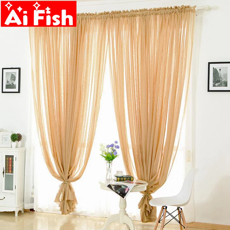 

Solid Hemp Fabrics For Curtains Panels Curtains for the living room Bay Window Balcony Kitchen Partition Tulle Curtains MY011-3