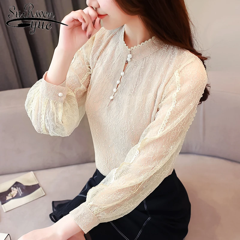 womens tops and blouses 2018 Long Sleeve women shirts fashion lace chiffon blouse shirt plus size tops lace women blouse 1704 50