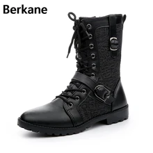 Ботинки в байкерском стиле; кожаные мужские ботинки; коллекция года; зимняя обувь с боковой молнией; Мужские ботинки в стиле панк; Цвет Черный; брендовая модная обувь на шнуровке с пряжкой; мужские ботинки; botas hombre