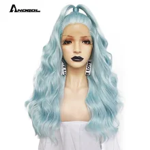 Cheap Anogol 24" Mint Green Long Body Wave Synthetic Lace Front Wig Free Part High Temperature Fiber For White Women Brand New Hair Cheap Anogol 24" Mint Green Long Body Wave Synthetic Lace Front Wig Free Part High Temperature Fiber For White Women Brand New Hair