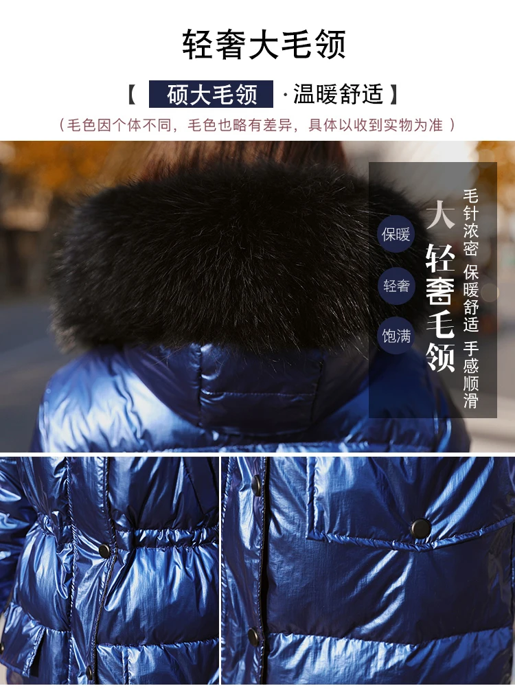 Зимний женский пуховик, пуховик для девочек, женский зимний пуховик, большой меховой капюшон, женские теплые пальто синего цвета