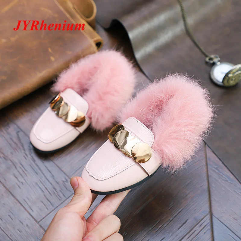 

JYRhenium Kids Shoes 2018 New Autumn Winter Fashionable Flats Half Plush Shoes For Girls Brand Kids Shoes 26-36 Size