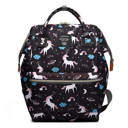 Lequeen сумка для подгузников рюкзак для мамы и ребенка многофункциональный водонепроницаемый влажный мешок большая емкость детская дорожная сумка - Цвет: Black unicorn