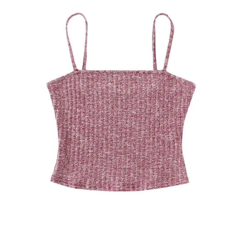SweatyRocks Rib Knit Marled Cami Top бордовый Повседневный простой женский топ с бретельками Slim Fit Crop Camisole
