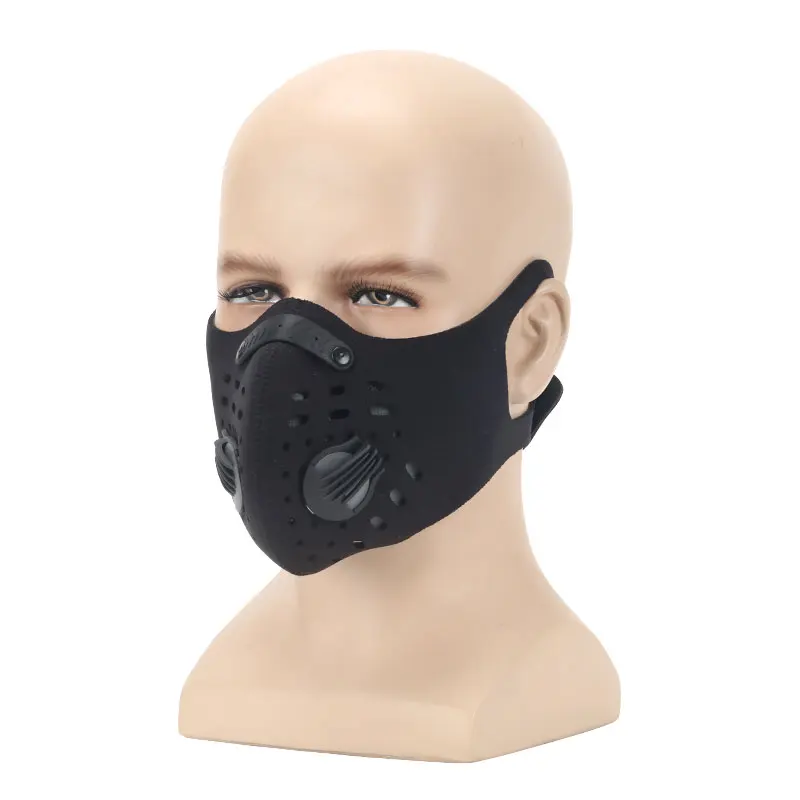 Взрослая Пыленепроницаемая маска из активированного угля PM2.5, Висячие вкладыши, два дыхательных клапана, маски, 5 слойная моющаяся хлопковая маска с заменяемым фильтром - Цвет: Черный
