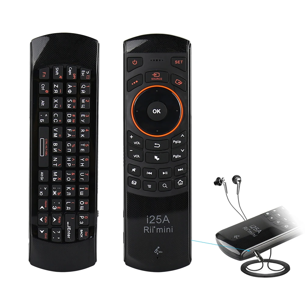 Скидка Rii i25A 2,4G Беспроводная мини клавиатура русская английская раскладка Fly Air Mouse с пультом дистанционного управления IR Learning для Android TV BOX PC