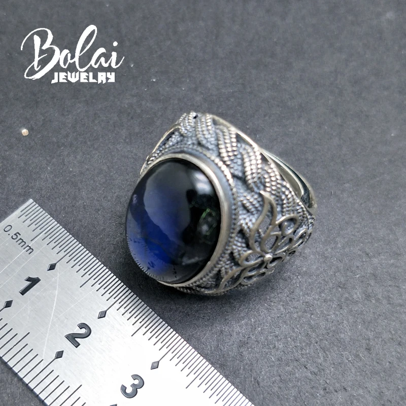 Bolaijewelry Настоящее стерлингового серебра 925 натуральный Лабрадорит oval13 * мм 18