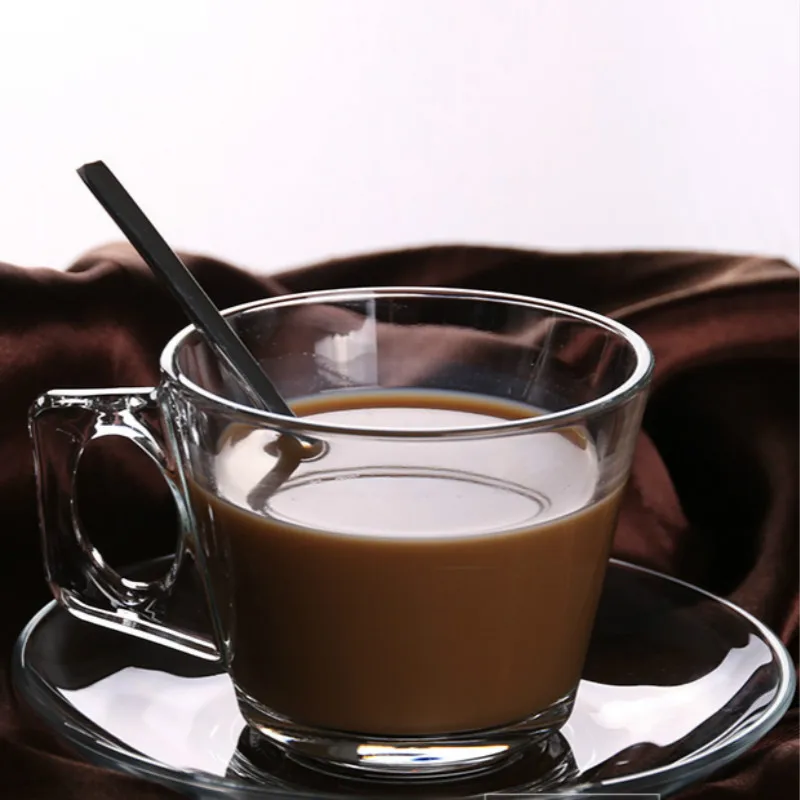 Brief Drinkware Mugs Lead free Glass Cappuccino Coffee Cup with Tray Holder and Handgrip