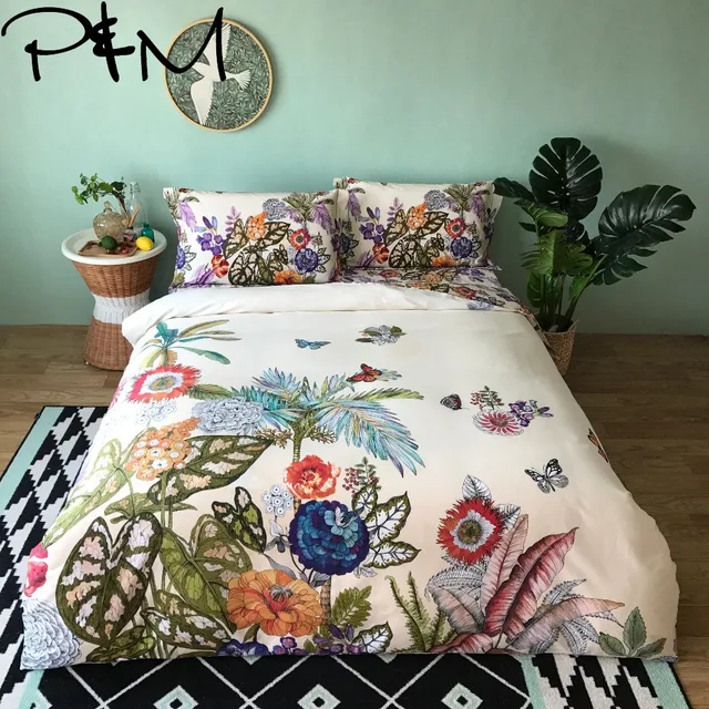 Best Price Papa&Mima garden print Egyptian cotton bedlinens Queen King size bedding set duvet cover flat sheet pillowcases  Best Price Papa&Mima garden print Egyptian cotton bedlinens Queen King size bedding set duvet cover flat sheet pillowcases