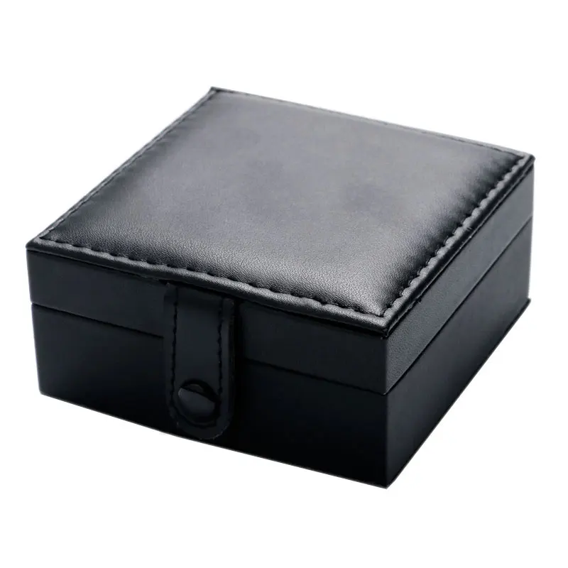 Luxury Pocket Watch Gift Box Classic Black Leather 9*9*4cm with Foam Pad Inside Square Storage