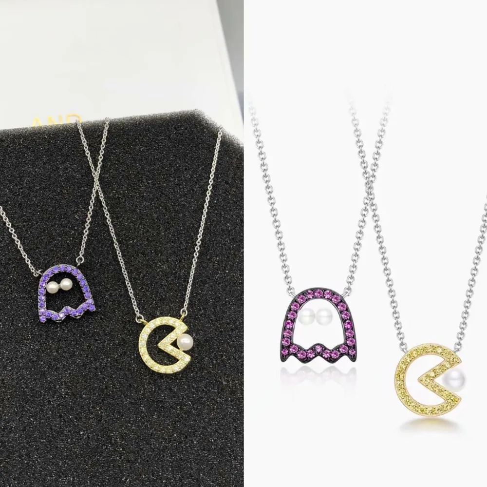 AAA Zircons Silver Pac Man and Phantom Necklace With AAA Zircons Pacman