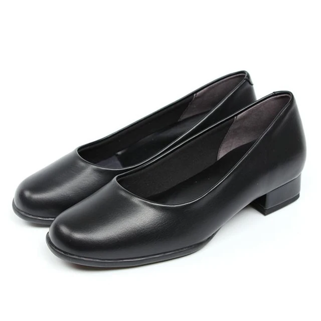 Low heel black leather shoes women working shoes round head soft sole