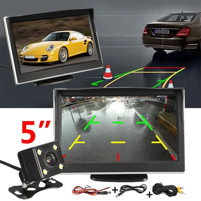 Vente HD LCD Universel De Voiture Moniteur 5 Pouce TFT Affichage De Bureau miroir 5 Vidéo PAL NTSC Auto Parking Rétroviseur Caméra De Recul capteur