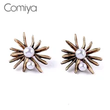 Comiya, корейские маленькие свежие женские серьги-гвоздики с имитацией жемчуга и мозаичной мозаикой, модные женские серьги-гвоздики в виде Букле д 'Орель