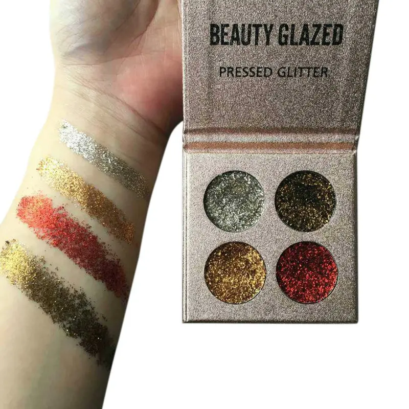 BEAUTY GLAZED 4 Цвета Палитра теней для век макияж Палитра блестящие тени для век радужной расцветки с алмазным прессованием, набор для макияжа бровей