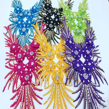 

6 colour lace applique with handsewing beads rhinestones trimming patches 51*28cm for dress accessory
