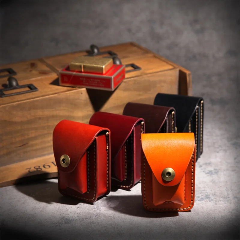 

Men's Cigarette Case Genuine Leather Pocket Small Waist Bag Cigarette Box Lighter Set Two In One Handmade Retro Original