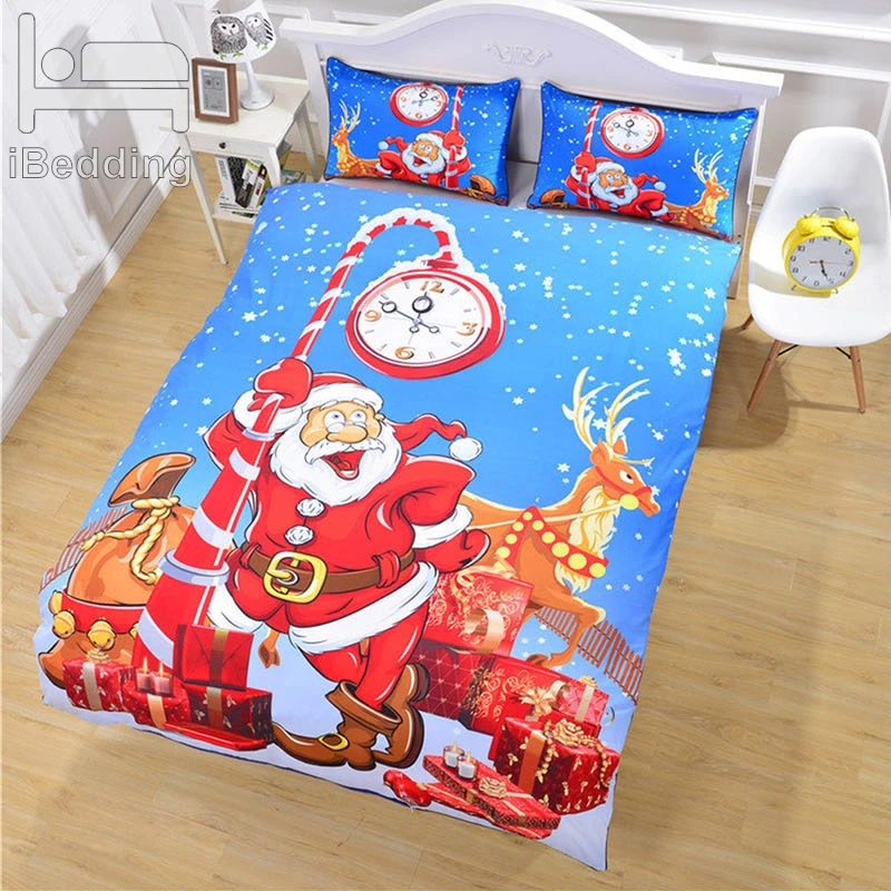 

3Pcs/Set Christmas Clock Gifts Comforter Bedding Set King Queen Size Xmas Bed Duvet Covers Single Sheets Set for Kids
