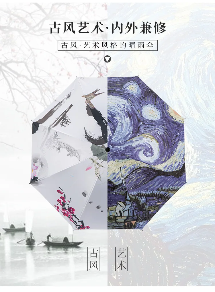 Живописное произведение зонтик дождь для женщин двойного назначения складной взлом покрытие солнцезащитный зонт складной китайский чернила живопись подарок