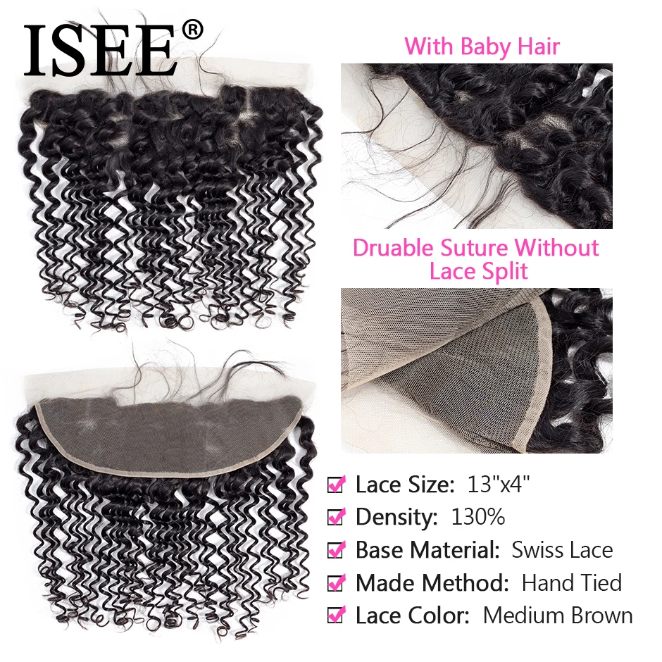 ISEE HAIR Human Hair Bundles With Closure 13*4 Pre Plucked Lace Frontal Closure Remy Malaysian Deep Wave Bundles With Frontal ISEE HAIR Human Hair Bundles With Closure 13*4 Pre Plucked Lace Frontal Closure Remy Malaysian Deep Wave Bundles With Frontal