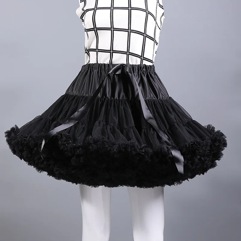 Пышная Женская юбка-пачка для взрослых, короткая юбка из тюля с оборками, 12 цветов - Цвет: Черный