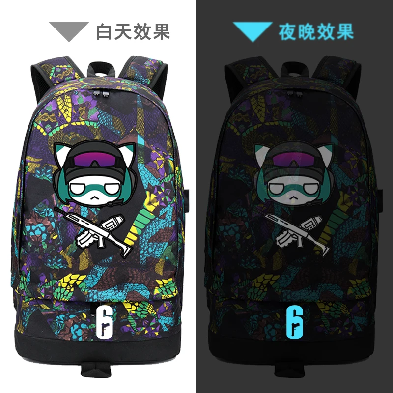 

High Quality 2018 Game Rainbow Six Prinitng Backpack Street Style Men Travel Backpack USB Charging Laptop Backpack School Bags