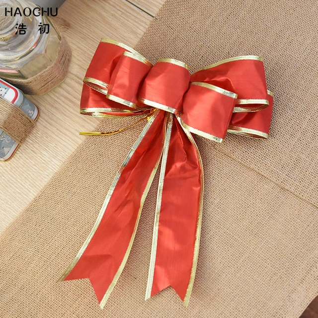 haochu 4pcs big red ribbon bow gold edge christmas tree ornament wedding party decoration diy gift - How To Make A Big Christmas Bow haochu 4pcs big red ribbon bow gold edge christmas tree ornament wedding party decoration diy gift - How To Make A Big Christmas Bow
