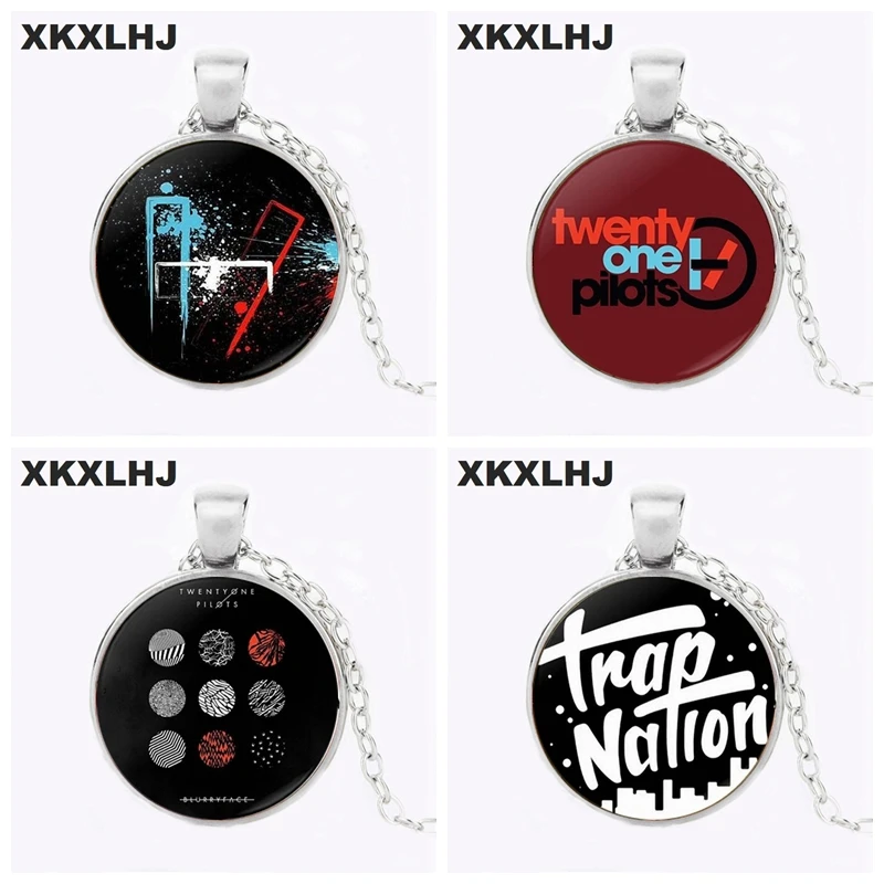 

XKXLHJ Fashion Bronze Glass Bulge Declaration Pendant Necklace Men and Women American Rock Band 21 Pilot Logo