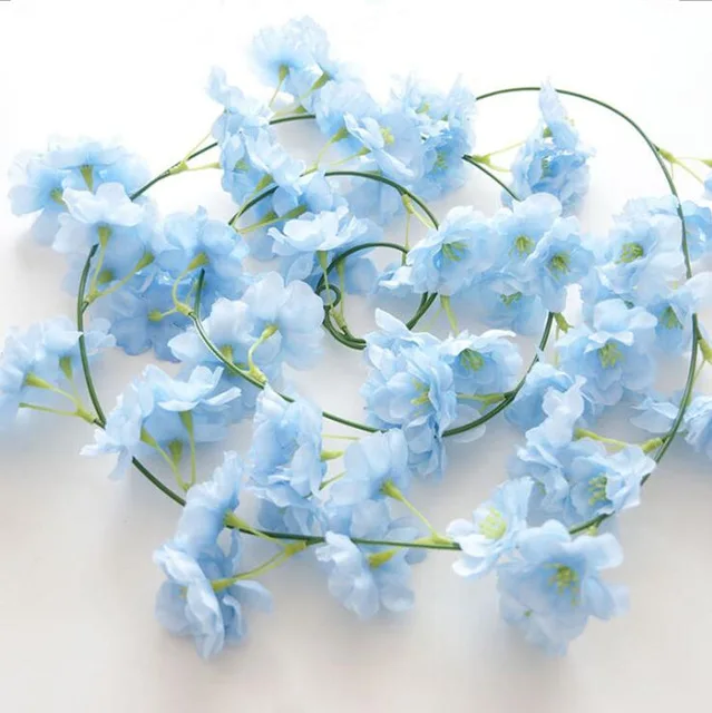 Гирлянда домашние цветы 2,2 м ветка цветущей вишни ротанга Моделирование Цветок Свадебный Вишневый цветок украшение дома вечерние пластиковые искусственные цветы - Цвет: A-blue