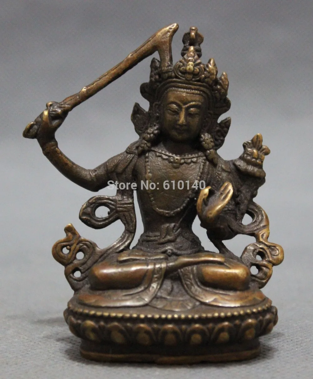 

Tibet Bronze Buddhism Joss Pray Manjuist Protect Manjushri Buddha Set Statue