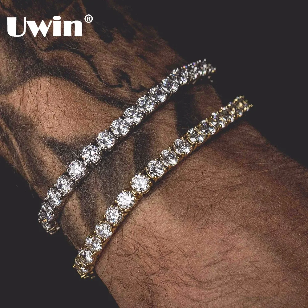 Uwin جولة قص تنس سوار 5 ملليمتر زركونيا الثلاثي قفل الهيب هوب المجوهرات 1 صف مكعب الفاخرة الكريستال تشيكوسلوفاكيا الرجال الأزياء سحر أساور