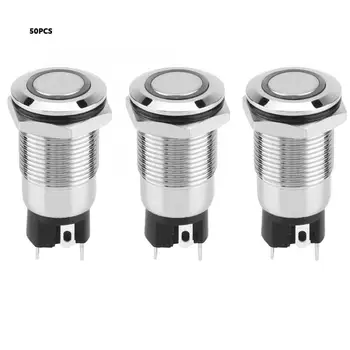 

50pcs 12mm Self-locking Metal Push Button Switch Flat Head 24V LED Light 4-Pin BEM-12-11DS 24VDC 4 Solder Feet