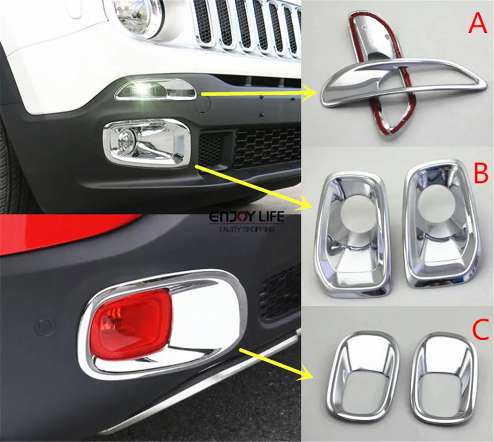 

6pcs/set ABS Day Running Front Rear Tail Fog Light Lamp Cover Trim for Renegade 2015 2016