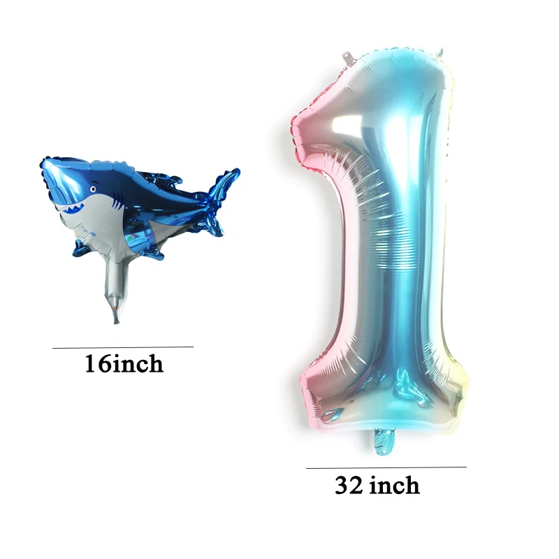 1st 32 дюймов градиентный синий номер Акула душа ребенка благоприятствует воздушные шары с динозавром и акулой комплект День Рождения украшения Дети globos