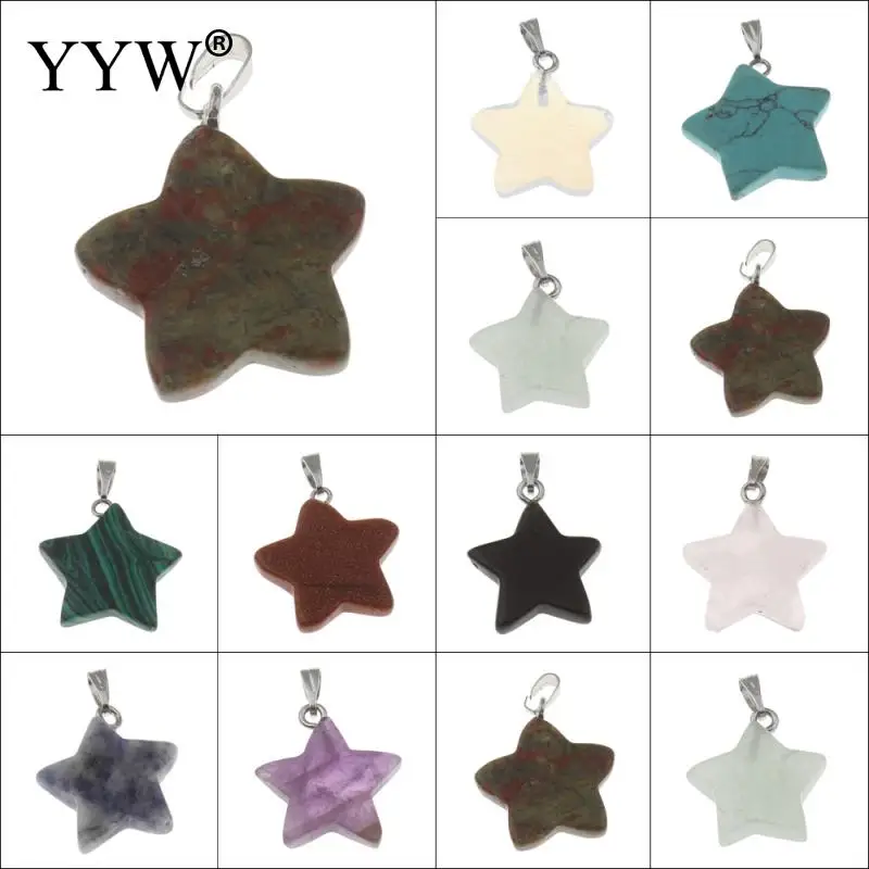 

Natural Stone Pendants Jewelry with Zinc Alloy Star plated different materials for choice 24x20.50x4mm Sold By PC