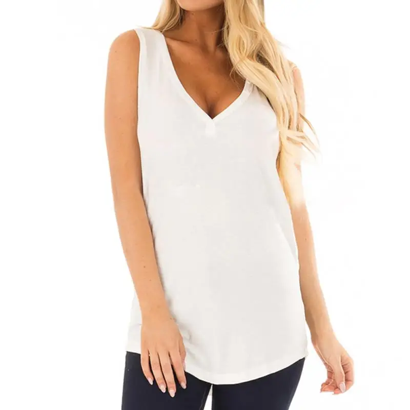 Summer V Neck Women Sexy Tops Low Cut Sleeveless Irregular All Match
