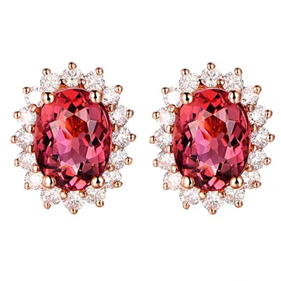Diana Kate New fashion Copper Women Zircon Crystal Earrings British Royal Woman Jewelry Rose Gold Red Gems Zircons Stud Earrings Ruby Earrings