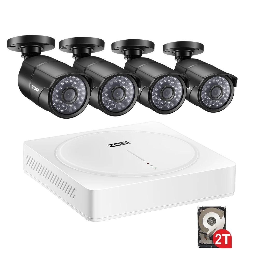 

ZOSI 8 Channel HD 5MP (2560x1920P) Outdoor/ Indoor Security Camera System with 4 x 5MP HD CCTV Video Camera with 2TB HDD DVR Kit