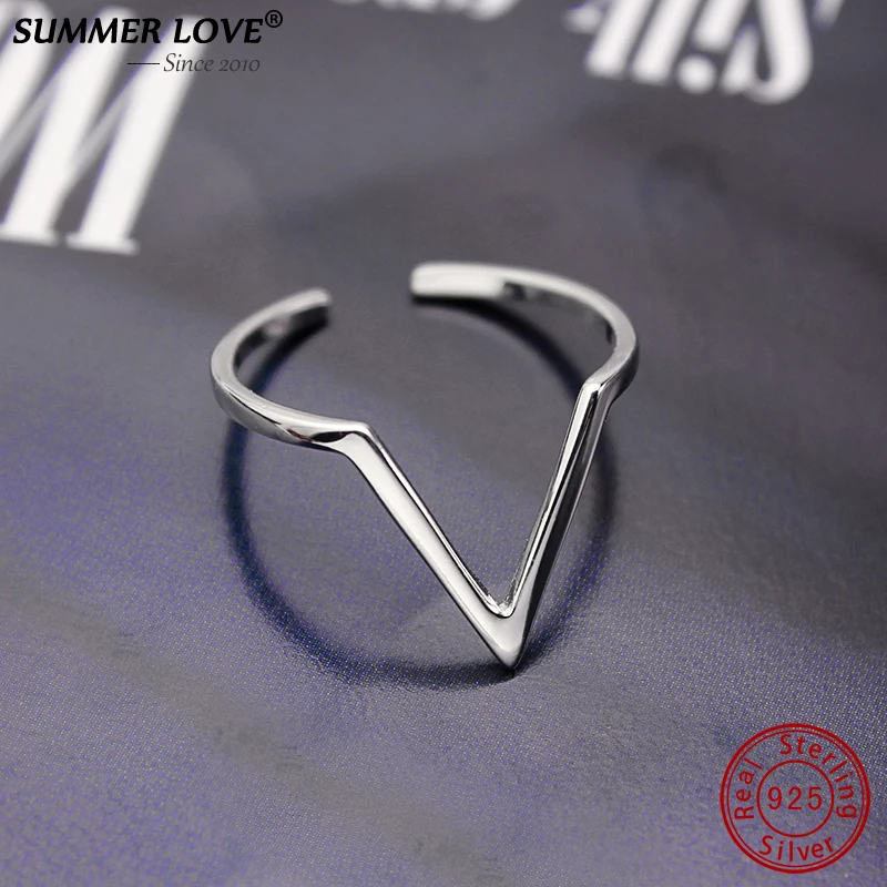 

Geometric Triangle Resizable Rings Authentic 925 Sterling Silver Open Ring For Women Fine Jewelry driehoek Anillo Summer Love