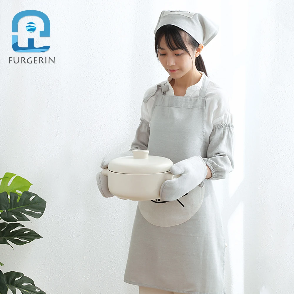 FURGERIN Six-piece Set Kitchen Apron Oversleeves Linen Aprons for Woman Baking Gloves Oven Mitts with Scarf kitchen accessories