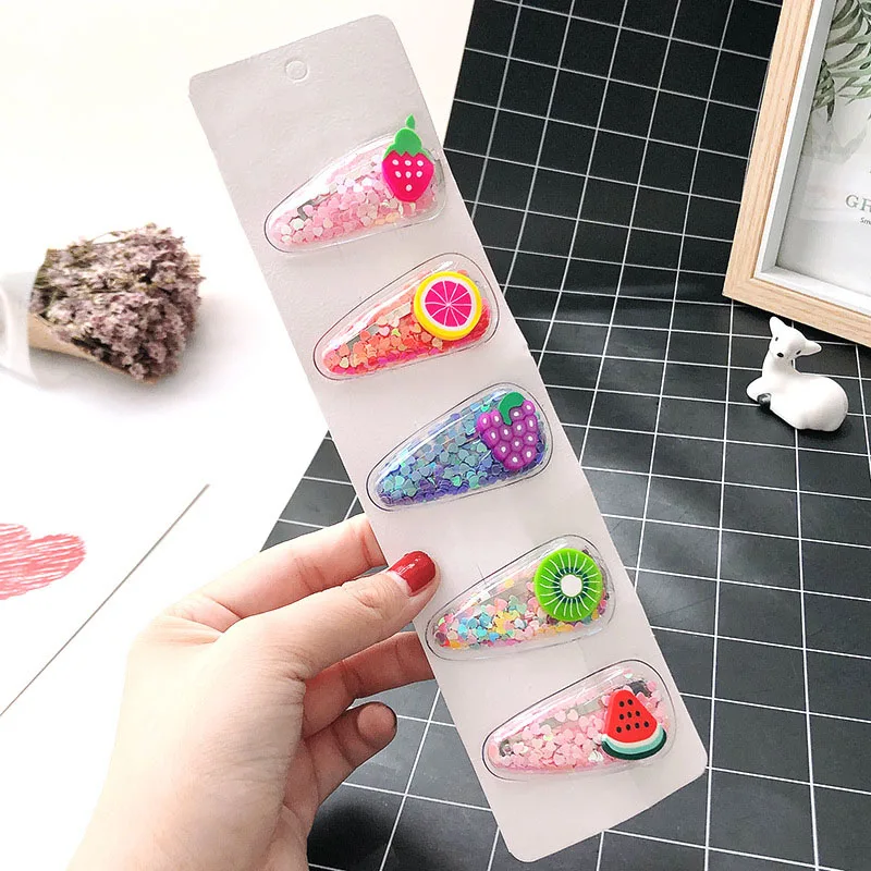 5pcs 2 Модные милые цветные блестки для девочек, прозрачные ПВХ заколки для волос, Детские милые заколки для волос, заколки, аксессуары для волос - Цвет: 5pcs 2