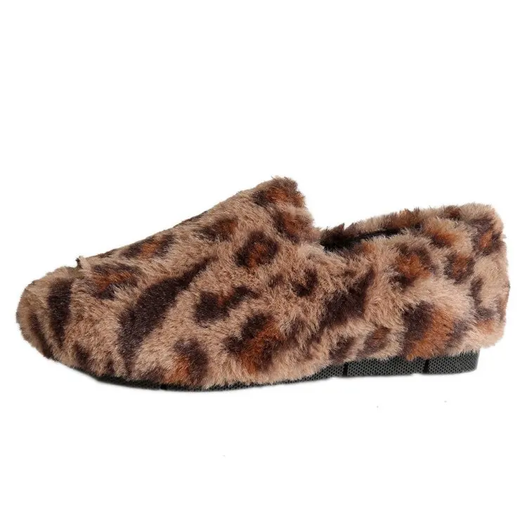 D'hiver Femmes Sur Fille Respirant De leopard Troupeau Smart noir Beige Fl84 Courte Peluche Chaussures Aleafalling Zapatos Mujer Confortable Glissement Plat kaki qZS5d