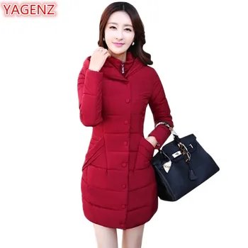 

YAGENZ Women Down Cotton Coat Winter Jacket Womens Plus size Parkas Mujer Coat Warm Cotton Hooded Top Fashion Long Section 429